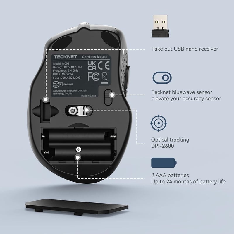 TECKNET Wireless egér 2.4G 2600 DPI 6 gomb nano vevővel 24 hónapos akkumulátor