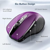 TECKNET Wireless egér 2.4G 2600 DPI 6 gomb nano vevővel lila 7