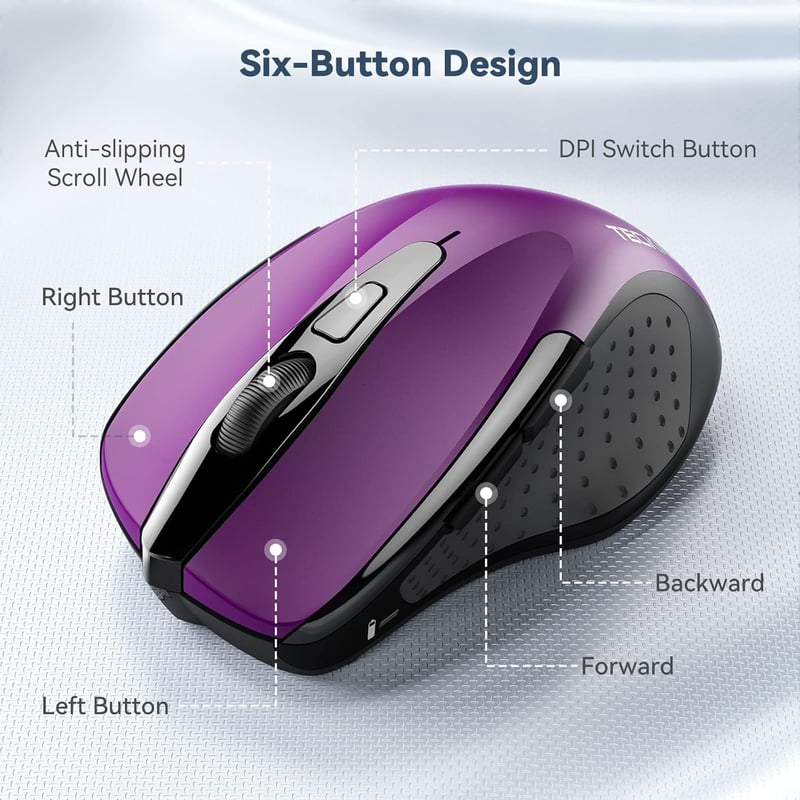 TECKNET Wireless egér 2.4G 2600 DPI 6 gomb nano vevővel lila