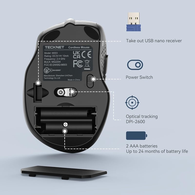 TECKNET Wireless egér 2.4G 2600 DPI 6 gomb nano vevővel lila