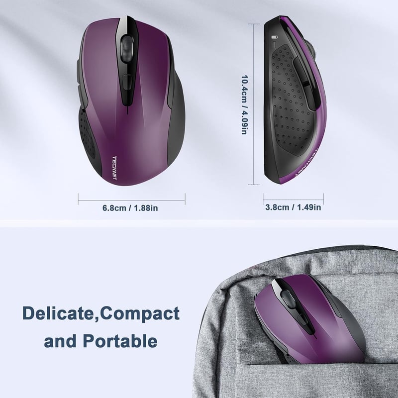 TECKNET Wireless egér 2.4G 2600 DPI 6 gomb nano vevővel lila