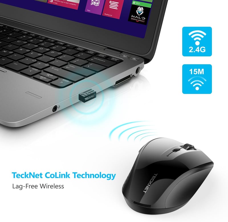 TeckNet Wireless Egér 2.4G USB Nano Vevővel, Csendes Optikai Egér 3000 DPI