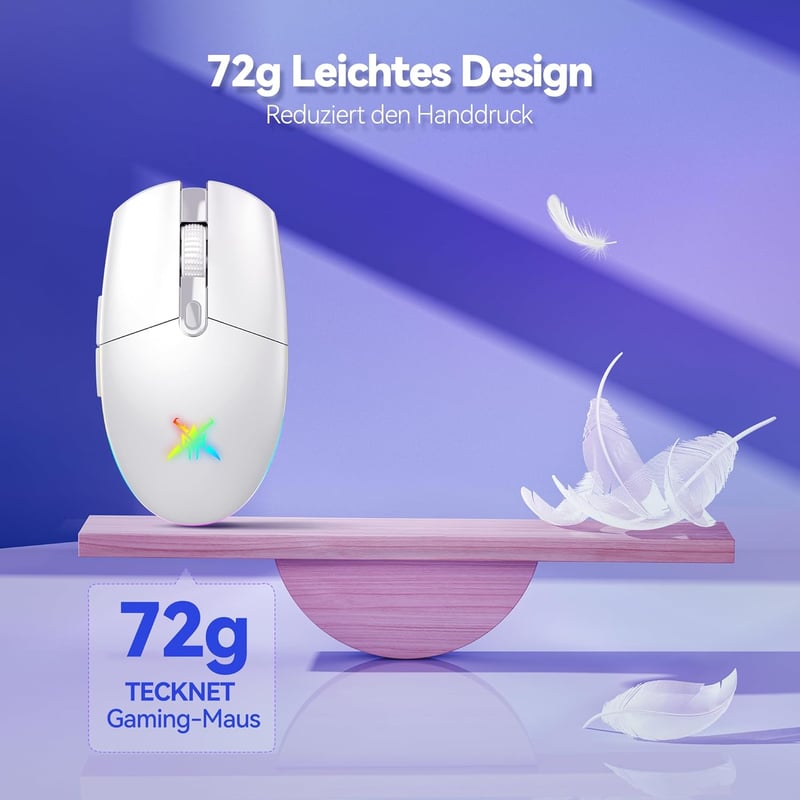 TECKNET Wireless Gaming Egér RGB 2.4G 8000 DPI Újratölthető Ultralight