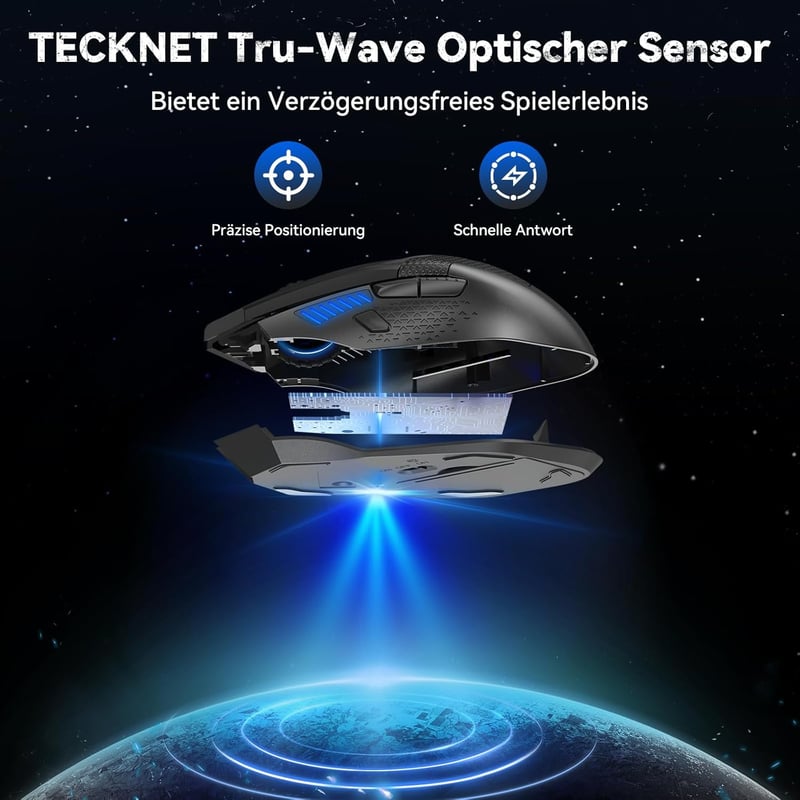 TECKNET Wireless Gaming Mouse 8 gombos ergonomikus egér 4800 DPI PC/Mac