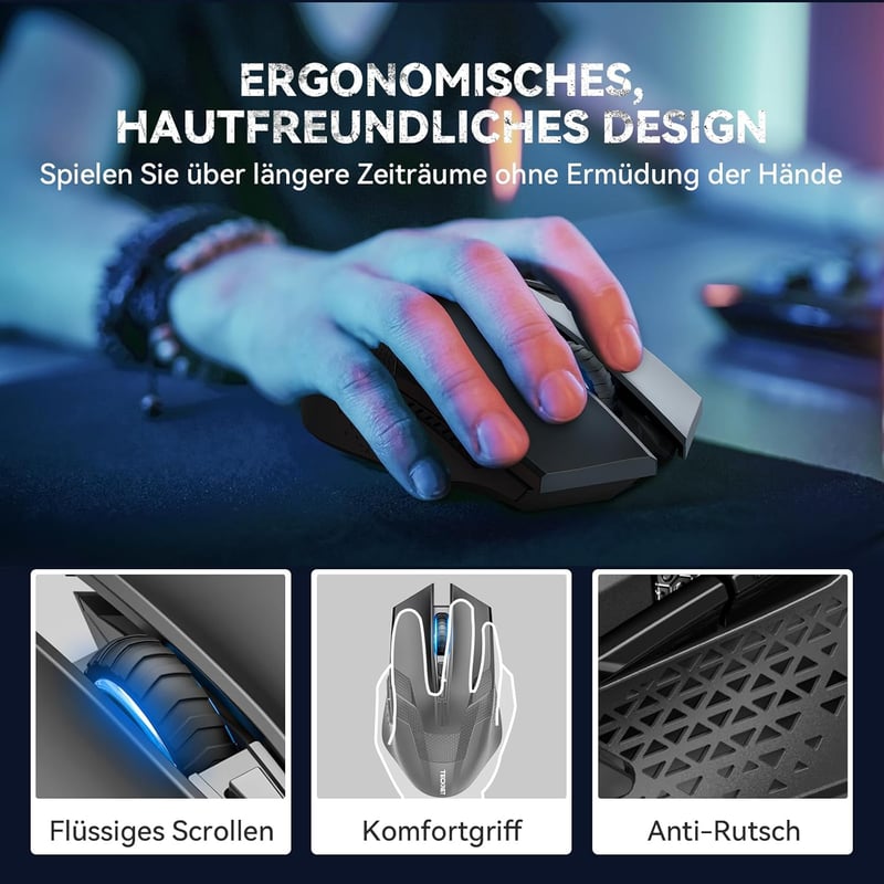 TECKNET Wireless Gaming Mouse 8 gombos ergonomikus egér 4800 DPI PC/Mac