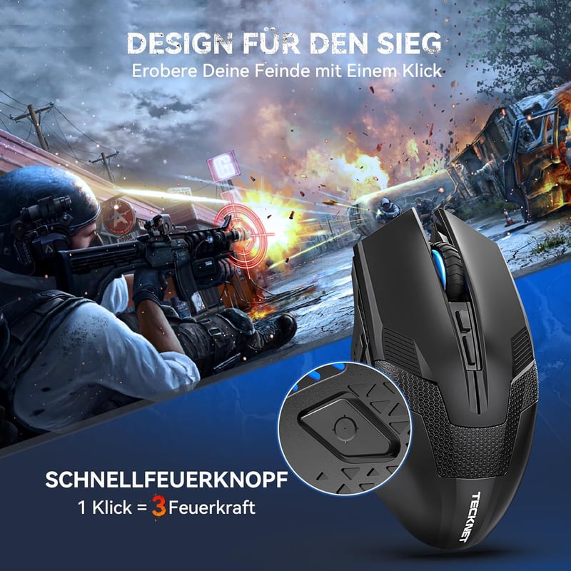 TECKNET Wireless Gaming Mouse 8 gombos ergonomikus egér 4800 DPI PC/Mac