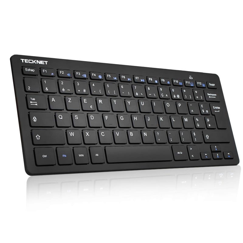 TECKNET Bezdrôtová klávesnica – Mini 2.4G, Tenký dizajn, Batéria s dlhou životnosťou, 12 multimediálnych tlačidiel, AZERTY, pre Windows 10/11 PC