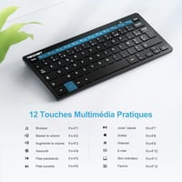 TECKNET Wireless Mini Billentyűzet 2.4G AZERTY, Ultravékony, Hosszú Akkumulátor, 12 Multimédia Gomb 3