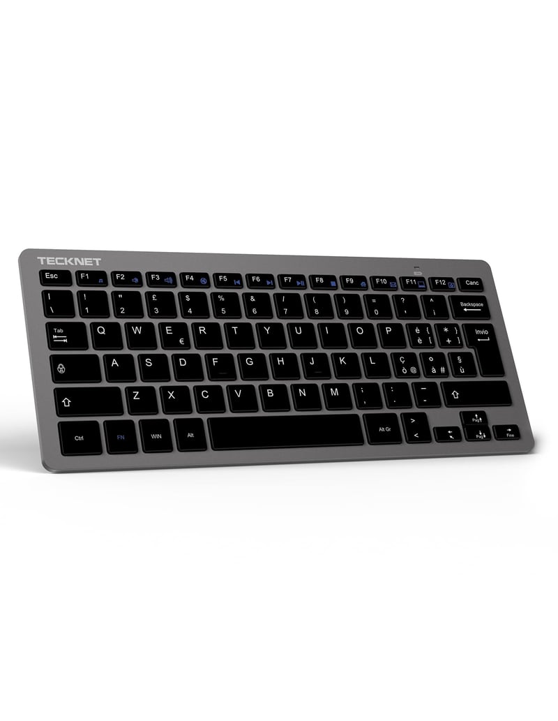 TECKNET bežična tipkovnica za PC i Android Smart TV, talijanski QWERTY raspored, tiha i ultra tanka, dugotrajna baterija, siva