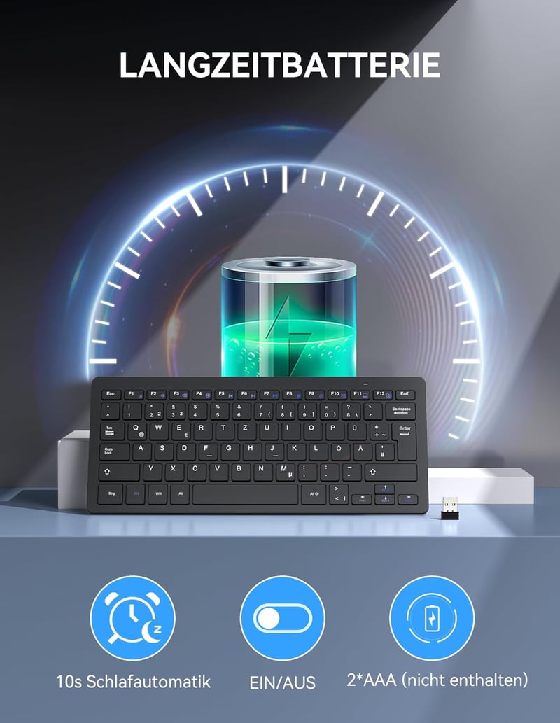 TeckNet X 315 ultravékony vezeték nélküli Mini billentyűzet QWERTZ fekete