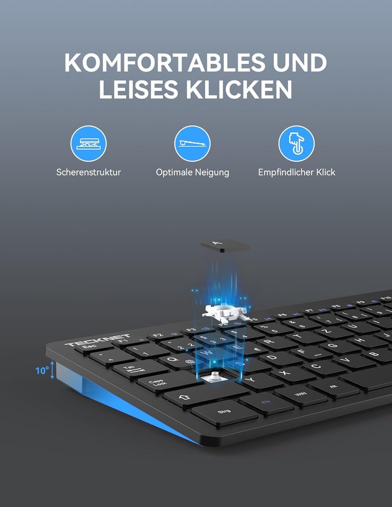 TeckNet X 315 ultravékony vezeték nélküli Mini billentyűzet QWERTZ fekete