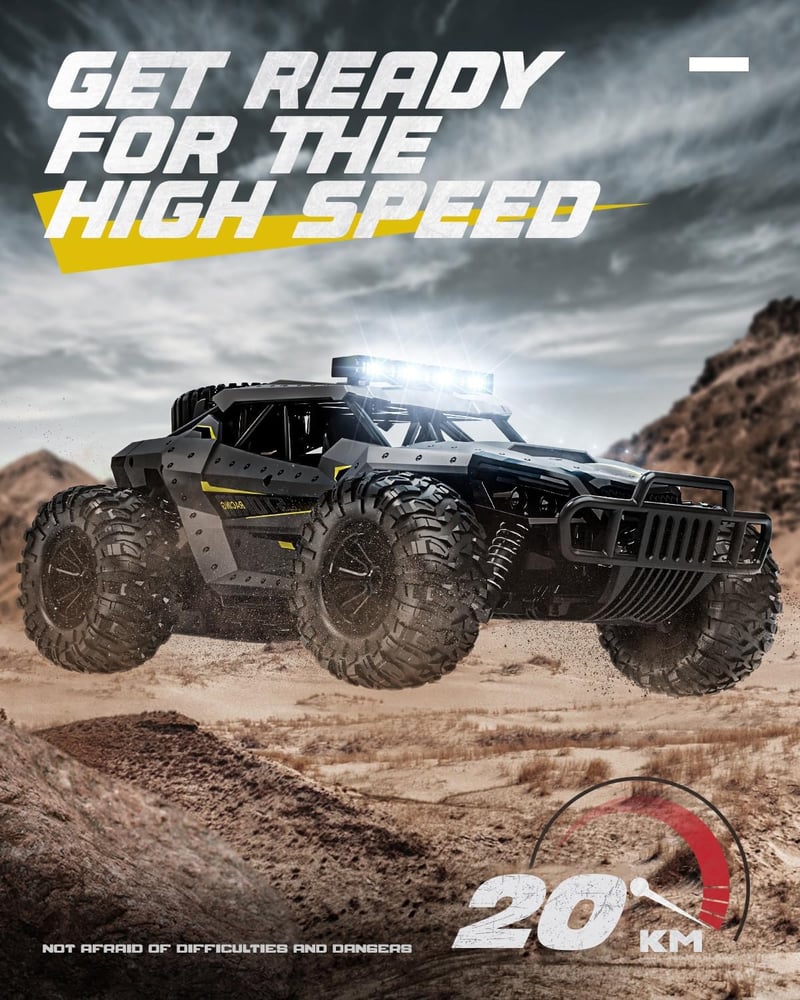 Tecnock 1:16 RC Monster Truck 2.4GHz LED világítással, terepjáró távirányítós autó 60 perc játékidővel