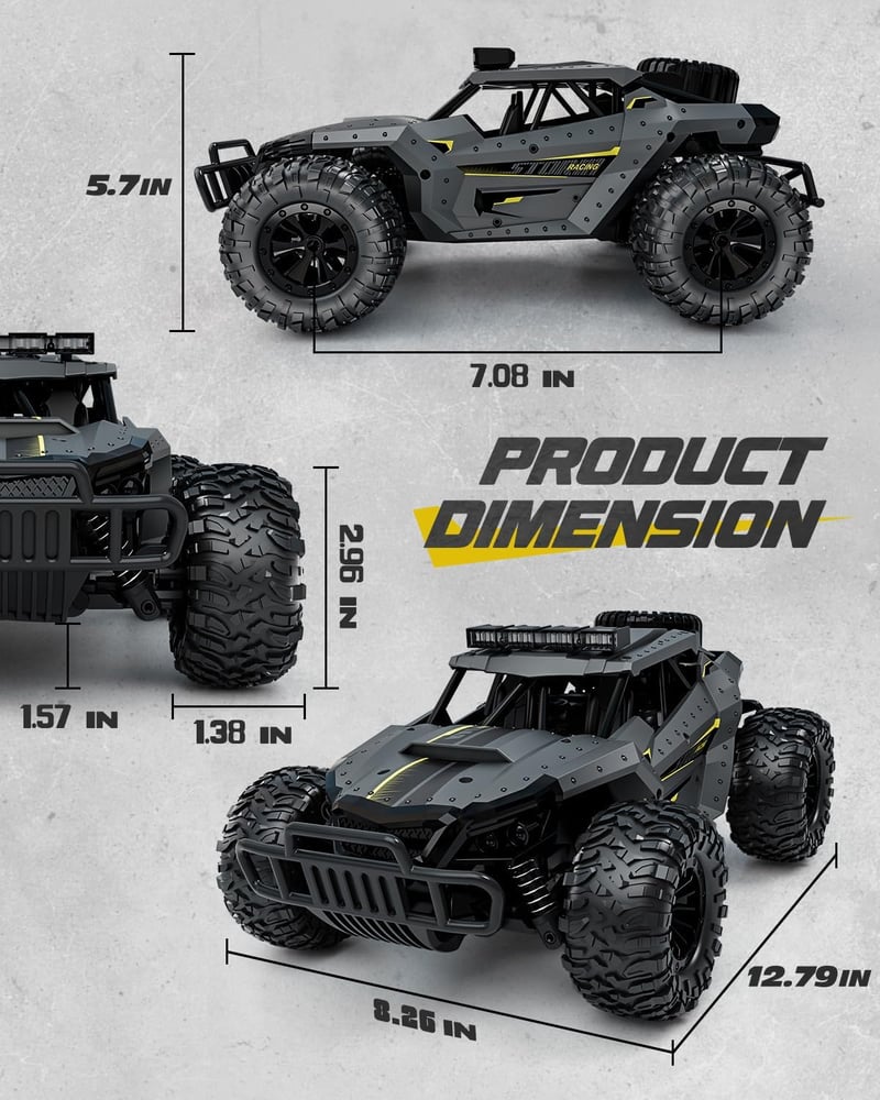 Tecnock 1:16 RC Monster Truck 2.4GHz LED világítással, terepjáró távirányítós autó 60 perc játékidővel