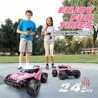 Tecnock Távirányítós Autó 1:16 Rózsaszín LED Világítással, Terepjáró RC Monster Truck 2.4GHz, 2 Akkuval 60 Perc Játékidő 4