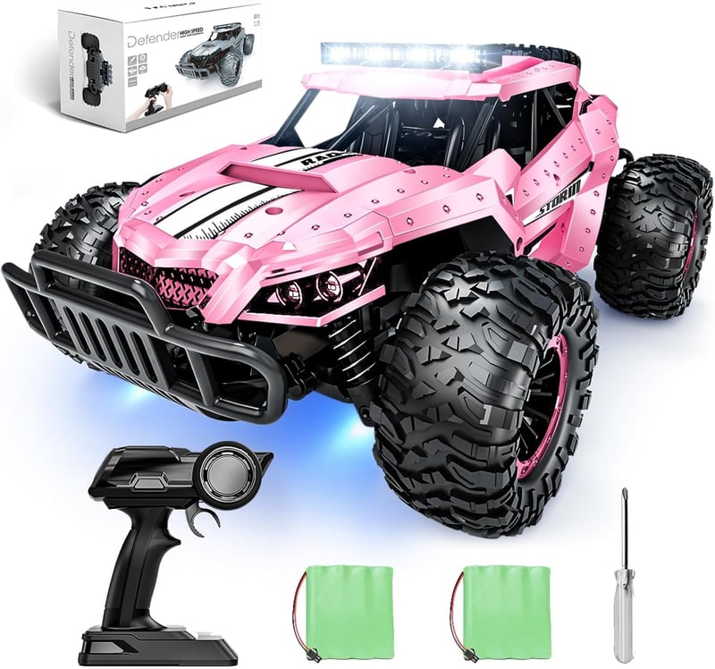 Tecnock Távirányítós Autó 1:16 Rózsaszín LED Világítással, Terepjáró RC Monster Truck 2.4GHz, 2 Akkuval 60 Perc Játékidő