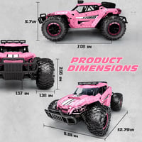 Tecnock Távirányítós Autó 1:16 Rózsaszín LED Világítással, Terepjáró RC Monster Truck 2.4GHz, 2 Akkuval 60 Perc Játékidő 6