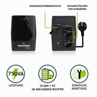 Záložný zdroj Tecnoware ERA PLUS 750VA UPS pre PC, modem, NAS, POS zariadenia, 2 zásuvky Schuko, prepäťová ochrana 2