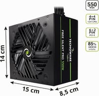 Napájací zdroj Tecnoware Free Silent PRO 550 pre PC s grafickou kartou NVIDIA GeForce GTX-RTX, tichý ventilátor, konektory PCI-E, CPU 4+4, SATA, Molex 2