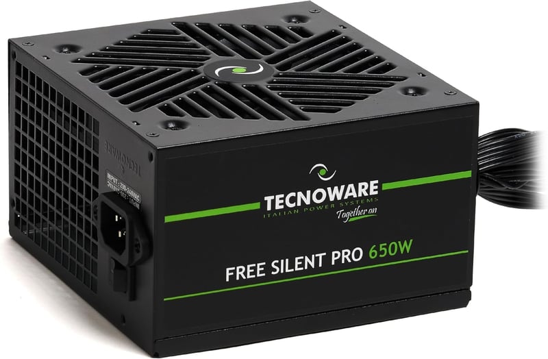 Zdroj Tecnoware Free Silent PRO 650 pre PC s grafickou kartou NVIDIA GeForce GTX RTX, tichý ventilátor, konektory PCI-E, CPU 4+4, SATA, Molex