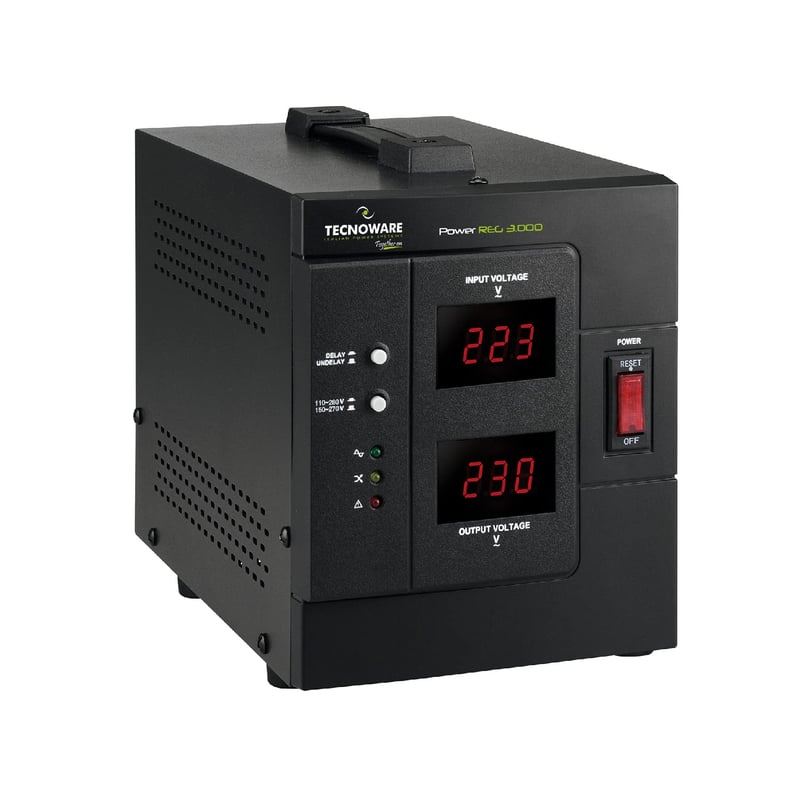 Stabilizátor napätia Tecnoware Power Systems 3000VA pre TV, HiFi, tlačiarne a elektronické zariadenia, ochrana proti prepätiu, nie je to UPS