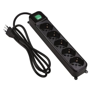 Tecnoware Power Systems produžni kabel s 5 Schuko/talijanskih utičnica 10A, kut od 45°, osvijetljeni prekidač, zaštita za djecu, crni, talijanski utikač