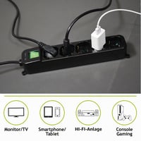 Tecnoware Power Systems predlžovací prívod s 5 zásuvkami (Schuko/talianske), 10A, uhol 45°, podsvietený vypínač, detská poistka, čierny, talianska zástrčka 6