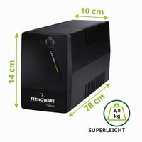 Sursă de alimentare neîntreruptibilă (UPS) Tecnoware Power Systems ERA Plus 650VA pentru PC și modem, 2 prize Schuko, protecție la căderi de tensiune și supratensiune, NAS, POS, camere video 3