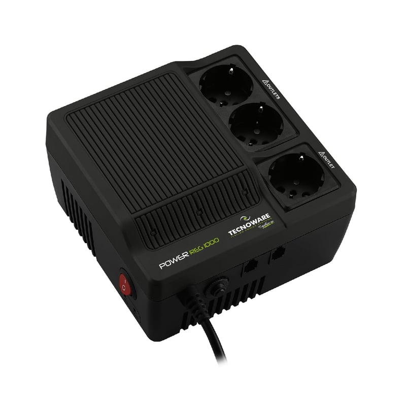 Stabilizator de tensiune Tecnoware Power Systems PowerReg 1000VA pentru modem, router, televizor, sistem Hi-Fi, imprimantă, împotriva fluctuațiilor de tensiune