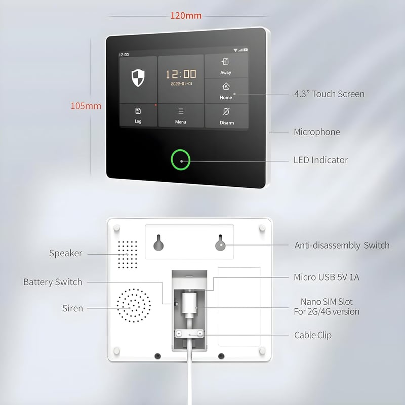 TECPEAK Vezeték Nélküli Riasztórendszer WiFi/GSM/4G Kapcsolattal - 110dB Szirénával, Okostelefonos Vezérléssel, Bővíthető Otthoni és Irodai 