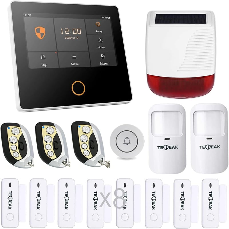 TECPEAK Vezeték Nélküli Riasztórendszer WiFi/GSM/4G Kapcsolattal - 110dB Szirénával, Okostelefonos Vezérléssel, Bővíthető Otthoni és Irodai 