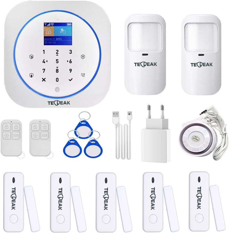 TECPEAK Vezeték Nélküli WiFi GSM Riasztórendszer - Okostelefon Vezérlés, Távirányító, Biztonsági Sziréna, Bővíthető Otthoni Biztonságtechnik