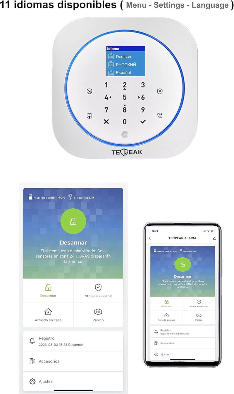 TECPEAK Vezeték Nélküli WiFi GSM Riasztórendszer - Okostelefon Vezérlés, Távirányító, Biztonsági Sziréna, Bővíthető Otthoni Biztonságtechnik