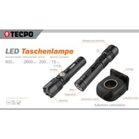 LED baterka TECPO 600 lm, dosah 250 m, s akumulátorom 2600 mAh 2