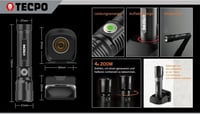 TECPO Torch 600 Lumen LED Zseblámpa 250m Hatótáv 2600mAh Akkumulátor 3