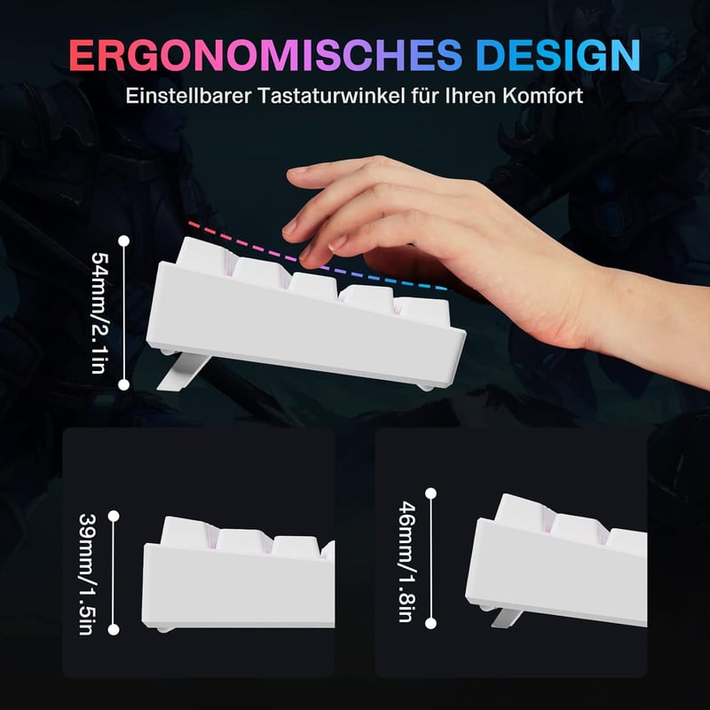 TECURS 65% Mechanikus Gaming Billentyűzet RGB Wireless Bluetooth Kábel Piros Switch Fehér