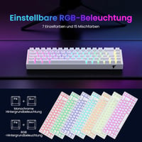 TECURS 65% Mechanikus Gaming Billentyűzet RGB Wireless Bluetooth Kábel Piros Switch Fehér 3