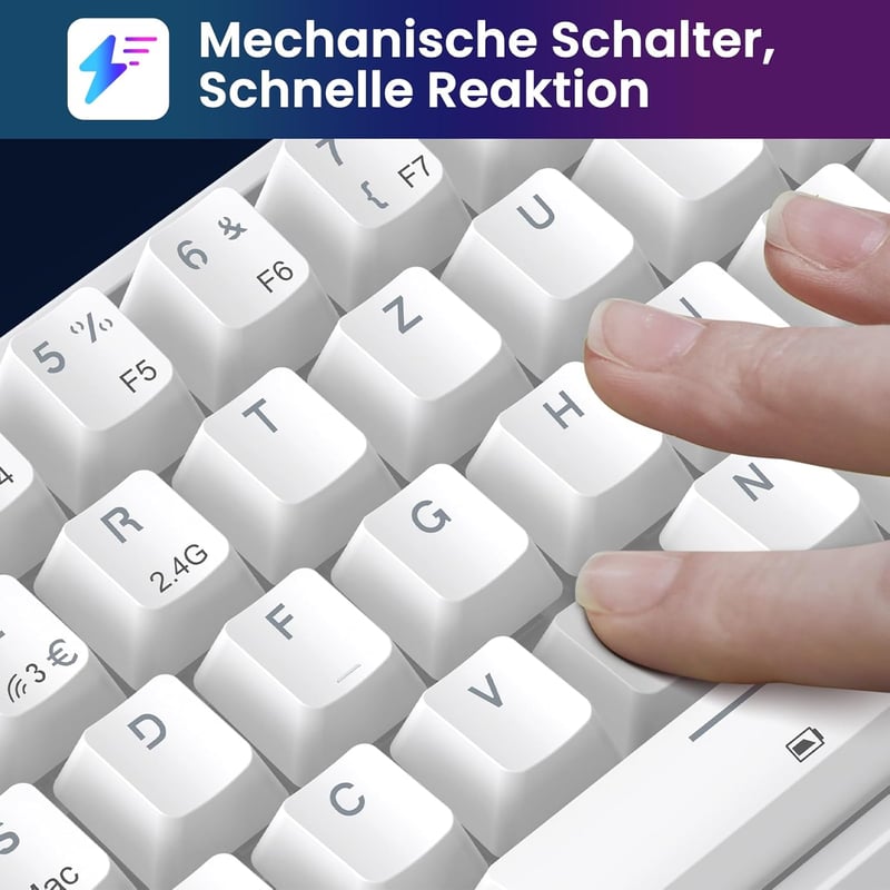 TECURS 65% Mechanikus Gaming Billentyűzet RGB Wireless Bluetooth Kábel Piros Switch Fehér