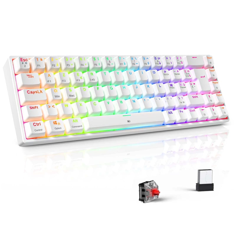 TECURS 80% TKL bežična mehanička tipkovnica, Red Switch, QWERTZ, bijela