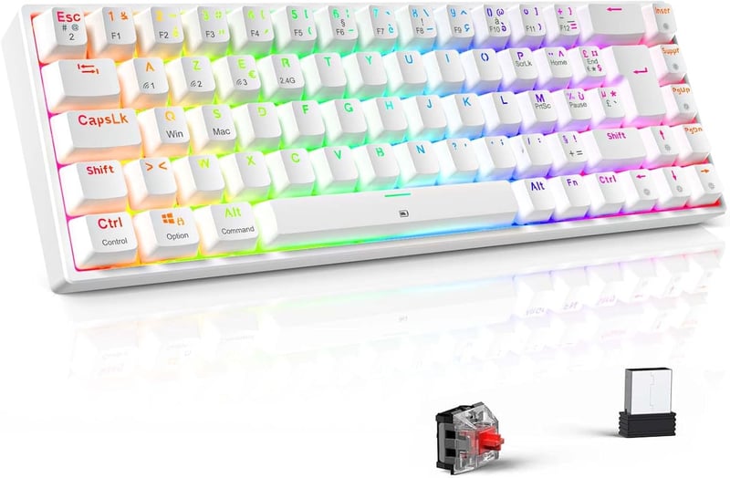 TECURS 80% TKL Wireless Mechanikus Gamer Billentyűzet Red Switch QWERTZ Fehér