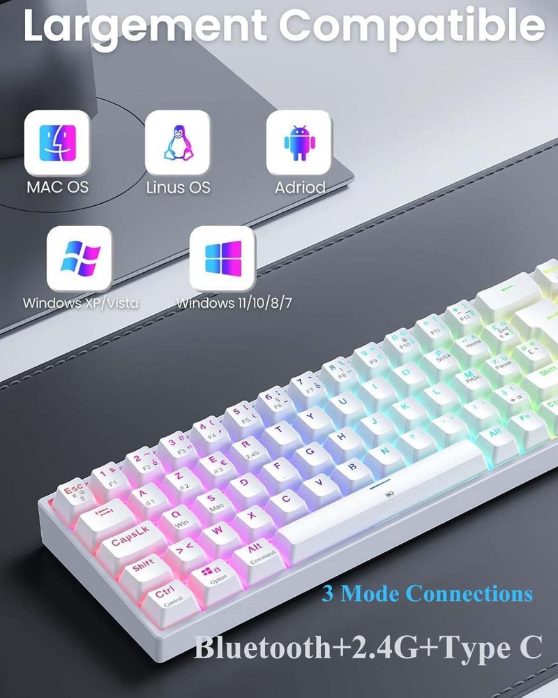 TECURS 80% TKL Wireless Mechanikus Gamer Billentyűzet Red Switch QWERTZ Fehér