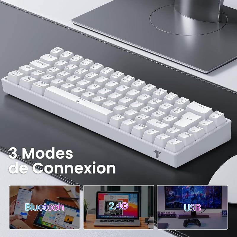 TECURS 80% TKL Wireless Mechanikus Gamer Billentyűzet Red Switch QWERTZ Fehér