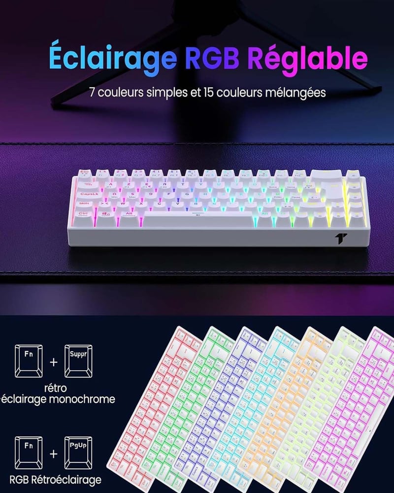 TECURS 80% TKL Wireless Mechanikus Gamer Billentyűzet Red Switch QWERTZ Fehér