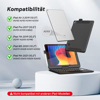 TECURS Billentyűzetes Tok iPad 10.2 Hüvelyk 9./8./7. Generációhoz, 360° Forgatható, Ceruza Tartóval, QWERTZ, Fekete 4