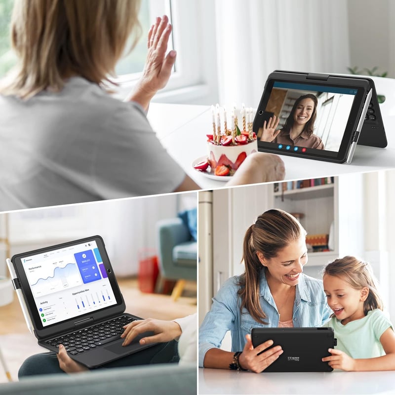 TECURS Billentyűzetes Tok iPad 10.2 Hüvelyk 9./8./7. Generációhoz, 360° Forgatható, Ceruza Tartóval, QWERTZ, Fekete