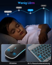TECURS Bluetooth Billentyűzet és Egér Szett iPad iPhone-hoz QWERTZ Német Elrendezés Vezeték Nélküli Újratölthető Szürke 4