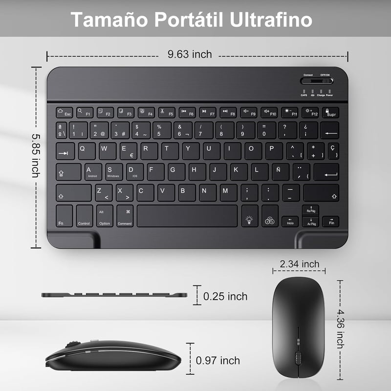 TECURS Bluetooth Billentyűzet és Egér Szett Spanyol Kiosztással