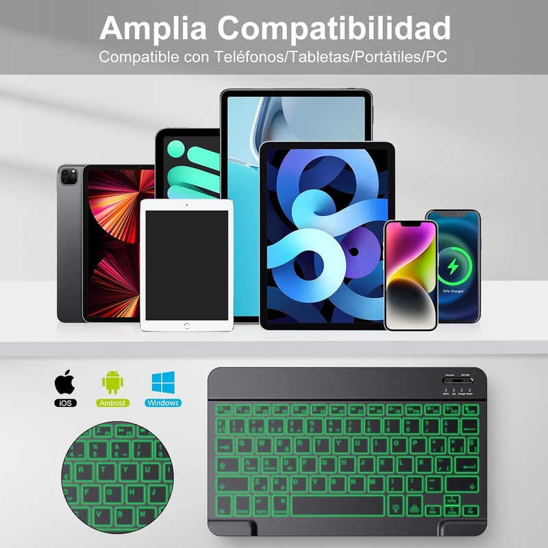 TECURS Bluetooth Billentyűzet és Egér Szett Spanyol Kiosztással