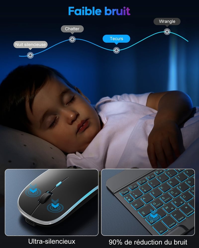 TECURS Bluetooth Billentyűzet és Egér Tabletre iPad Samsung Lenovo Android iOS Fekete
