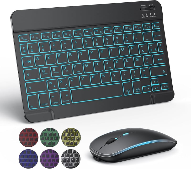 TECURS Bluetooth Billentyűzet és Egér Tabletre iPad Samsung Lenovo Android iOS Fekete
