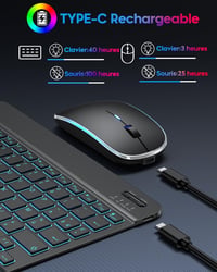 TECURS Bluetooth Billentyűzet és Egér Tabletre iPad Samsung Lenovo Android iOS Fekete 8